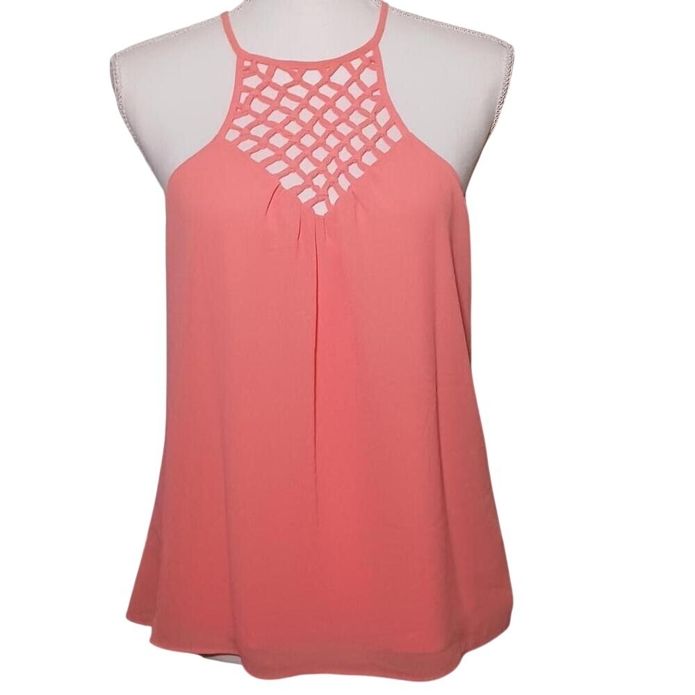 NWT Vestique Cast Your Net Tank Top Size M Coral Halter Crochet Blouse Vacay